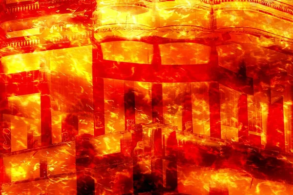 Warm Vuur Brandende Gebouw Achtergrond — Stockfoto
