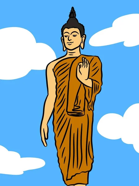 Estátua Buddha Desenhos Animados Céu Azul — Fotografia de Stock