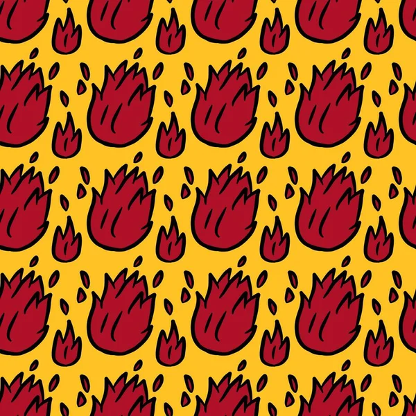 Nahtlose Muster Hintergrund Von Rotem Feuer Auf Gelber Farbe — Stockfoto
