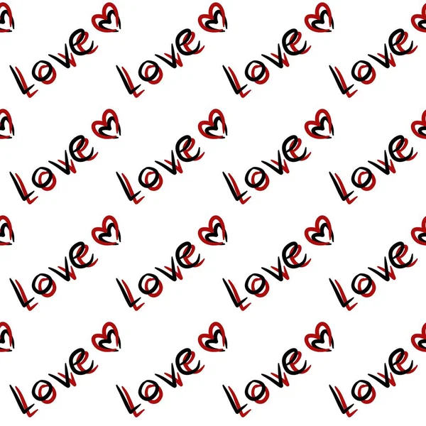 Bezešvé Vzor Pozadí Textu Láska Červené Srdce — Stock fotografie