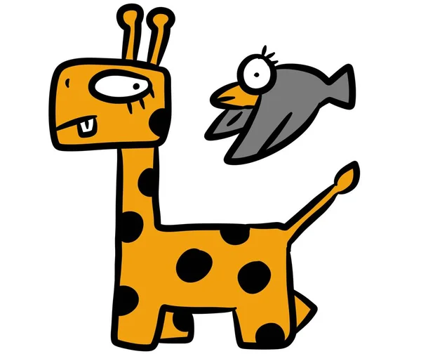 Girafa Dos Desenhos Animados Pássaro Fundo Branco — Fotografia de Stock