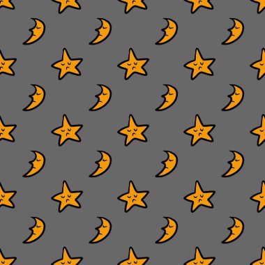 Gri renkli ay ve yıldızın kusursuz desen arkaplanı