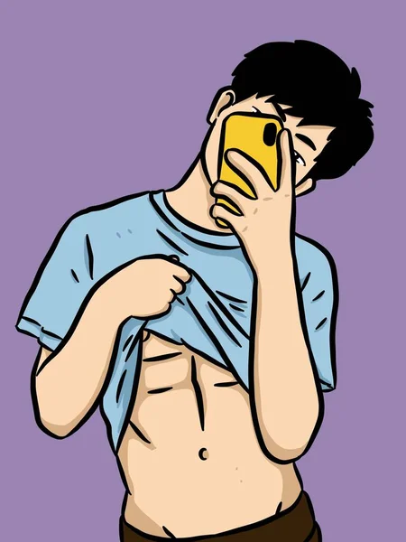 紫を背景にした漫画の可愛い男 — ストック写真