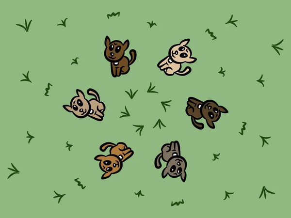 Dibujos Animados Lindo Perro Sobre Fondo Verde —  Fotos de Stock
