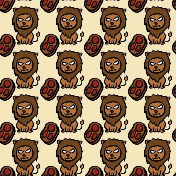 seamless pattern of cartoon lion and beef