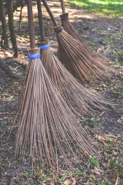 Besen Aus Kokosnusszweig Garten — Stockfoto