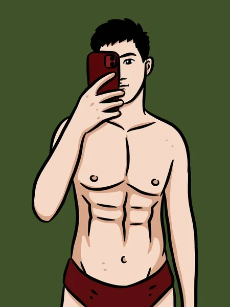 Dessin Animé Mignon Homme Sexy Sur Fond Couleur Verte — Photo