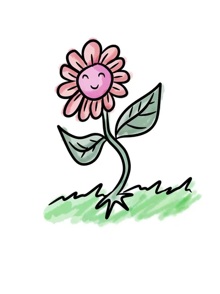 かわいい花の漫画 子供の絵 — ストック写真