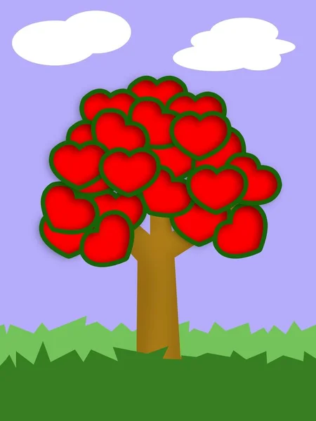 Art Heart Tree Cartoon Illustration — стоковое фото