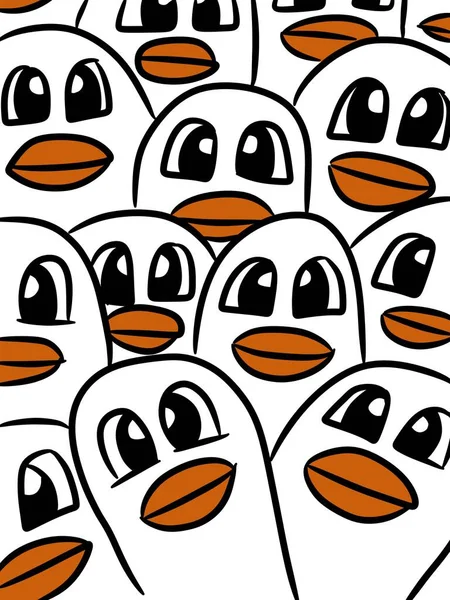 Art Cartoon Cute White Duck Pattern Background — Stock Photo, Image