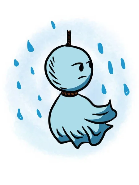 Cartoon Rainy Doll Fehér Háttér — Stock Fotó