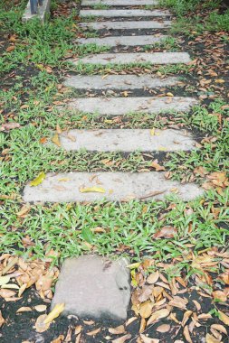 Doğa bahçesinde çimento tabakları