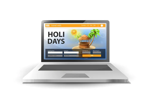 Site Reserva Férias Laptop Com Uma Página Web Reserva Alojamento — Vetor de Stock