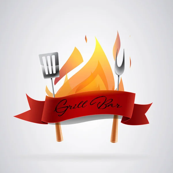 バーベキュー 石炭と炎に食べ物を作る道具 ベクトル画像 — ストックベクタ