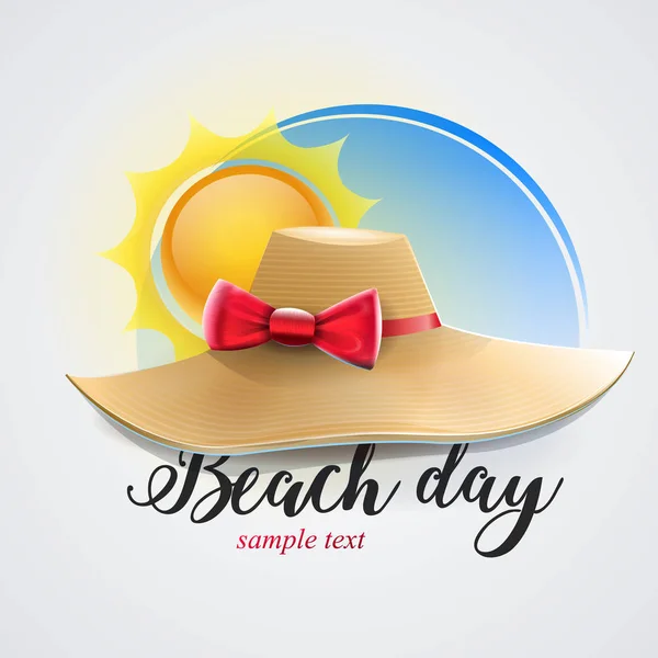 Sombrero Mujer Para Día Playa Sombrero Sobre Fondo Azul Aislado — Vector de stock