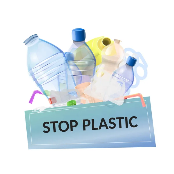 Stop Plastic Pollution Plastic Garbage Poster Text Stop Plastic Vector — Stock Vector