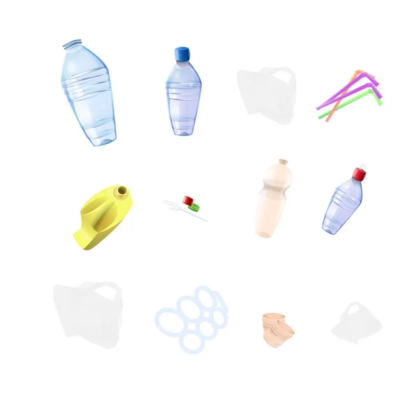 Elementos Basura Plásticos Imagen Vectorial — Vector de stock