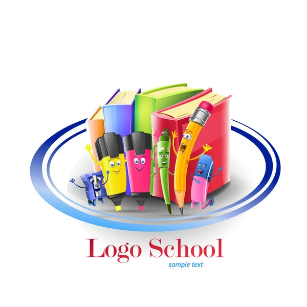 Logo Escolar Personajes Libros Vector — Vector de stock