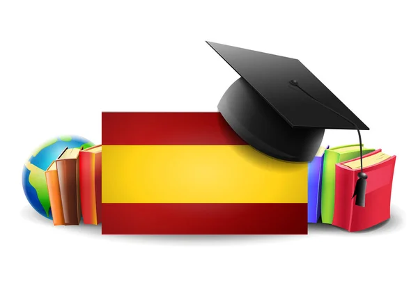 Tanulás Spanyol Beszélni Spanyol Zászló Könyvek Tanítási Elemek Vektor — Stock Vector