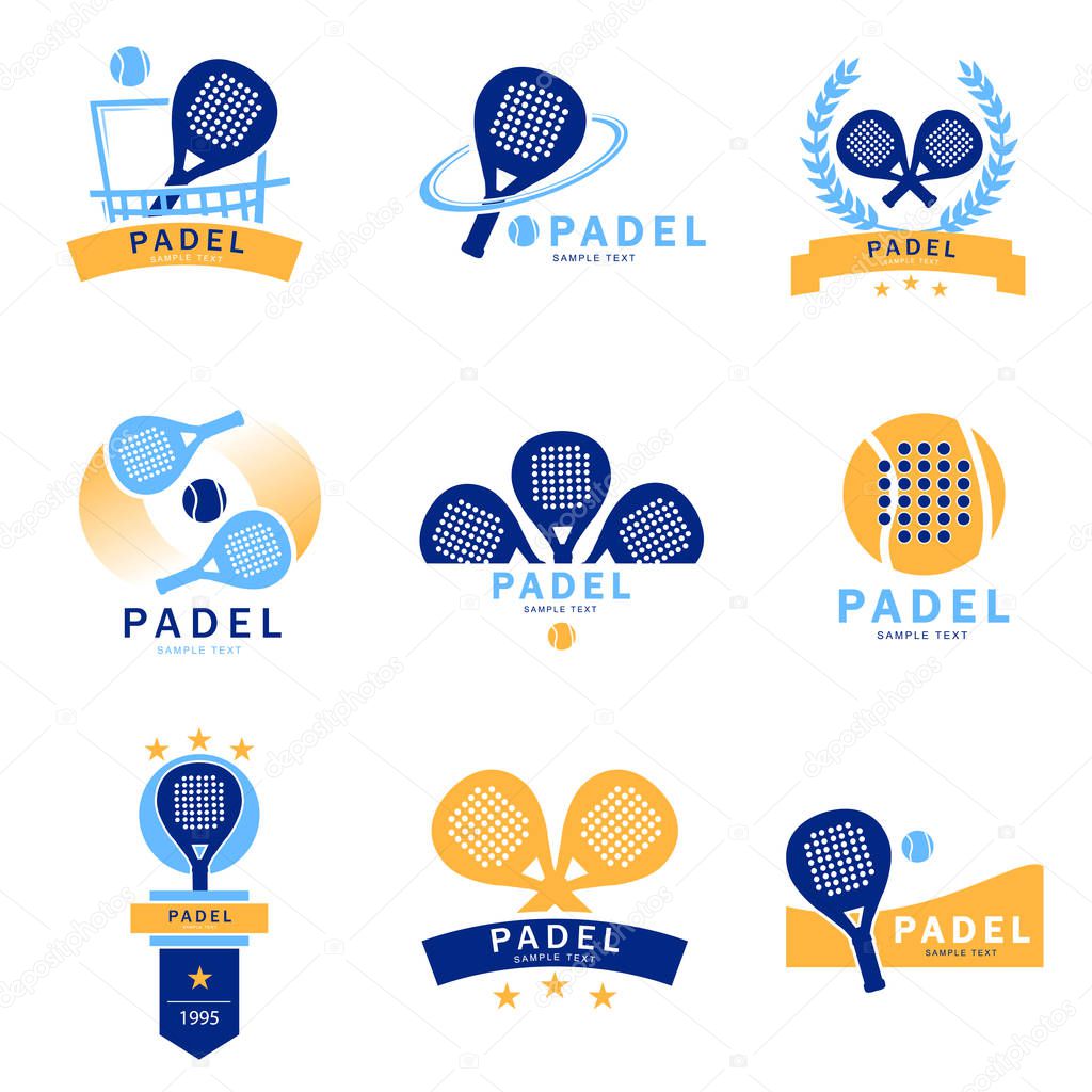 logo padel paddle tennis - set of tennis padel logos designed in three colors. Isolated vector