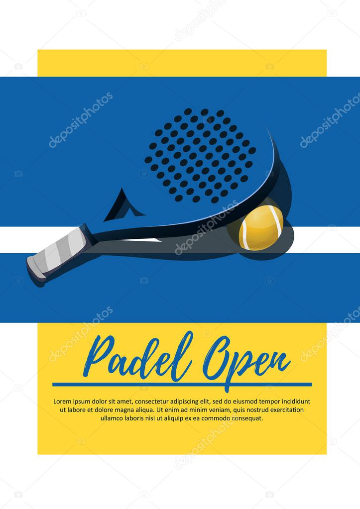 Poster competition padel  - Racket and paddle ball. Blue and yellow background