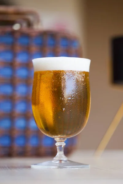 Foamy Delicious Cold Beer Glass Beer Low Net Depth Field — Stock Photo, Image