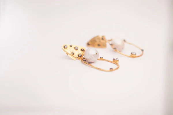 Earrings Photographed White Background — Stock Photo, Image