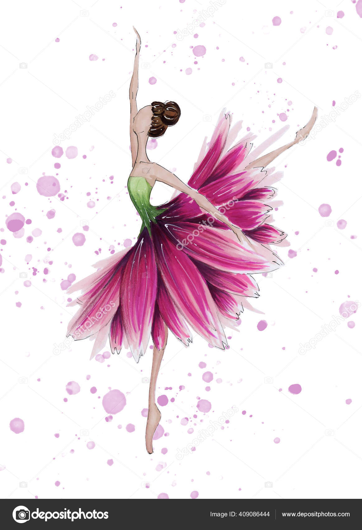 Hand Draw Ballet Dancer Flower Ballerina Illustration Stock Vector Image by ©Ann_Draw_Art #409086444
