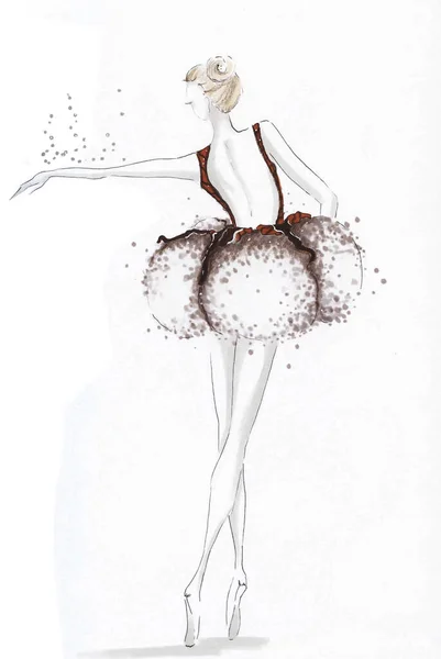 Dibuja Mano Bailarina Ballet Algodón Ilustración Bailarina Flores — Vector de stock
