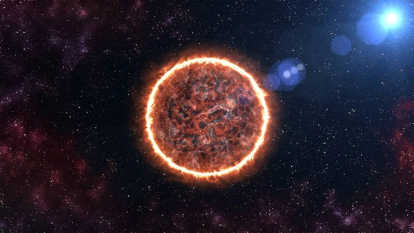 Sun and star with cosmic cloud in space. 3D Illustration