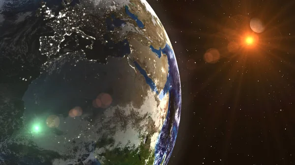 Dünya ve ay Güneş tarafından aydınlatılmış bir görünüme uzaydan. Nasa tarafından döşenmiş bu görüntü unsurları