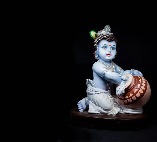 子供のバターを食べるとしてヒンズー教の神クリシュナのかわいいと罪のない偶像 ヤンマスタミの間に祝われました 編集可能 バナー ポスター — ストック写真