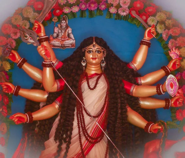 Ідол Індуїстської Богині Дурґи Першу Чергу Відзначається Східній Індії Під — стокове фото