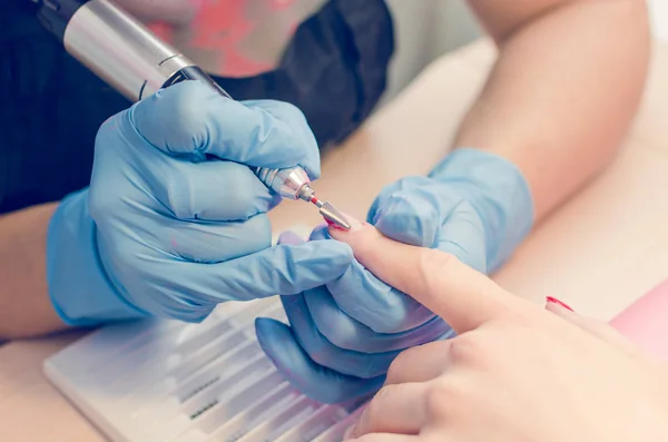 Proceso Manicura Limpieza Uñas Por Cortador Fresado —  Fotos de Stock