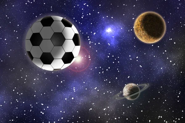 Soccer ball on a background of a space landscape.