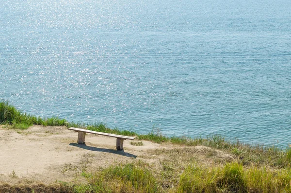 Old Wooden Bench Cliff Sea — Stock Photo, Image