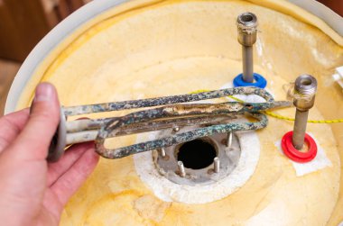 Boiler repair, replacement of broken water heating element. clipart