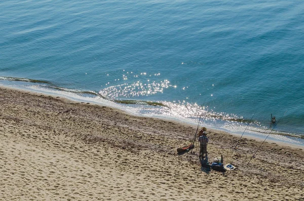 Fishermen Catch Fish Seashore Early Morning — Stock Photo, Image