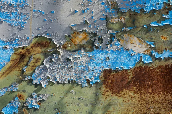 Старая Треснувшая Синяя Краска Ржавой Металлической Пластине — стоковое фото