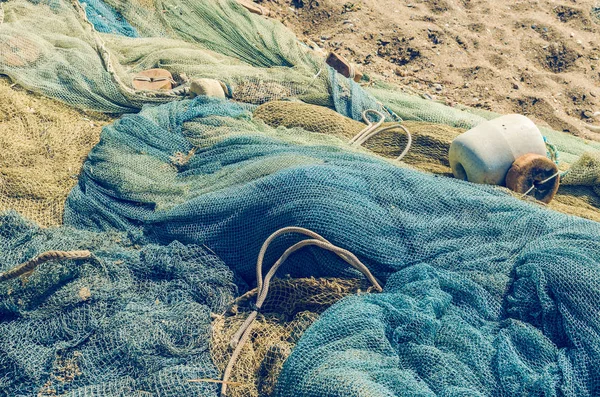 Redes Pesca Dobradas Praia Textura Fundo — Fotografia de Stock
