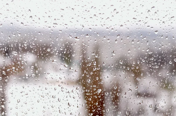 Gocce Pioggia Nevischio Sulla Finestra Inverno — Foto Stock