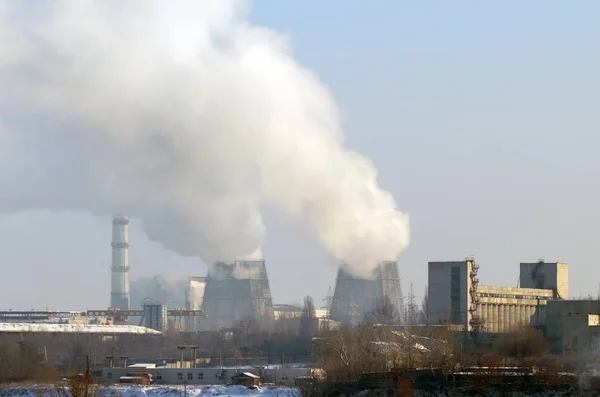 Thermische Elektriciteitscentrale Met Schoorstenen Industriële Landschap — Stockfoto