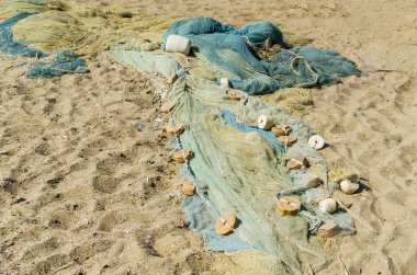 Ağlar Balık tutma sahil, arka plan doku katlanmış.