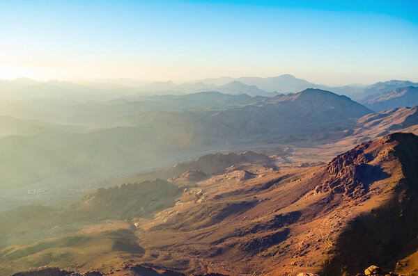 Top view of a village and mountains in Egypt on the Sinai Peninsula.