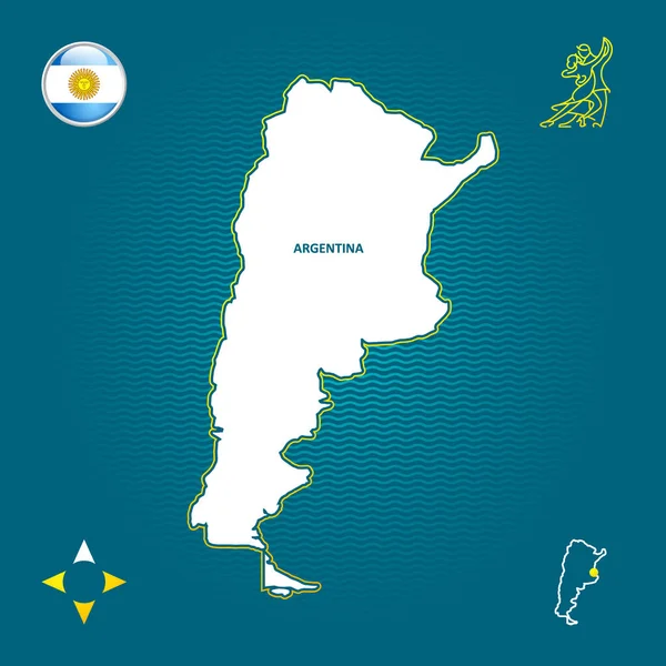 Prosta Mapa Argentyny Symbolami Narodowymi — Wektor stockowy