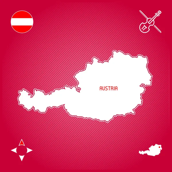 Jednoduchá Obrysová Mapa Rakouska Národními Symboly — Stockový vektor
