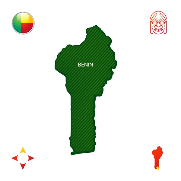 Simple Outline Map Benin National Symbols — Stock Vector