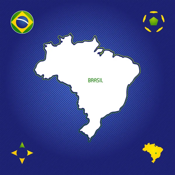 Simple Outline Map Brasil National Symbols — Stock Vector