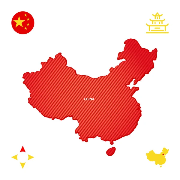 Enkel Skiss Karta Över Kina Med Nationella Symboler — Stock vektor