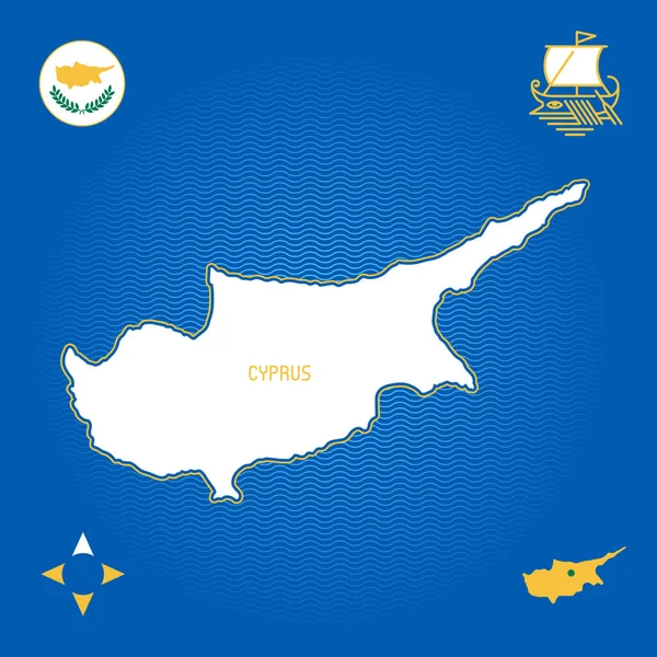 Semplice Mappa Ciprus Con Simboli Nazionali — Vettoriale Stock